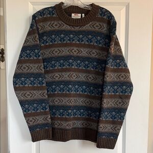 Fjallraven Men's Blue and Brown Knit Icelandic Sweater L